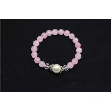 Rose Quartz 8MM Round Beads Stretch Gemstone Bracelet with pearl beads